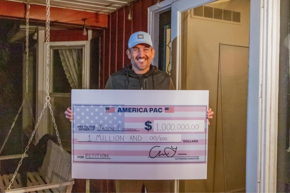 From Michigan, Cochran, a homeschooling dad, and co-founder of Route - Christian Homeschool Skills and Trade, received his check with excitement.