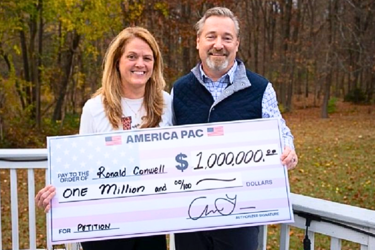 Another Pennsylvanian, Conwell was awarded his check as part of Musk’s petition drive.