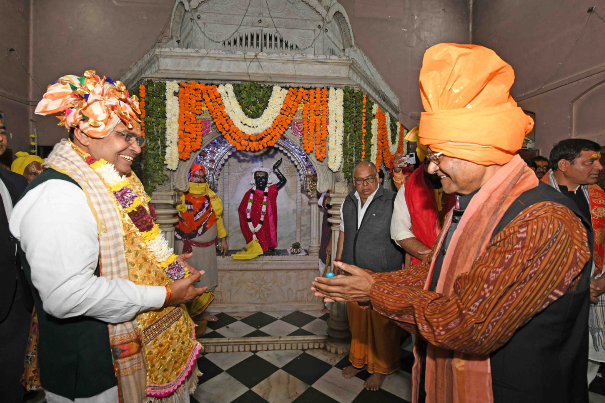 Rajasthan Chief Minister Shri Bhajan Lal Sharma laying the foundation  for the Poonchari Ka Loutha and Govardhan Parikrama Development Project.