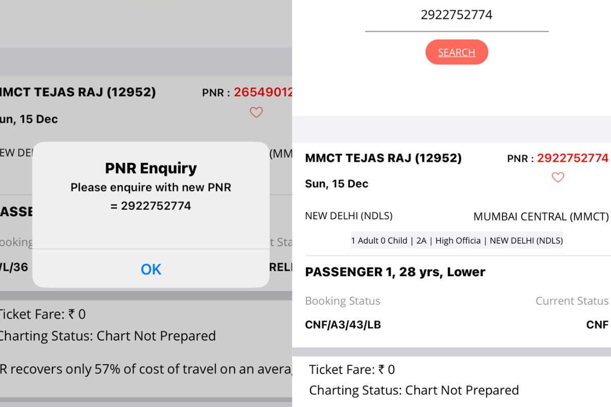 Ticket after PNR got changed.