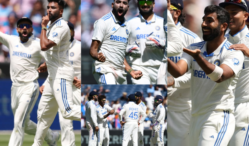 Indian Cricket Team celebrating after taking wickets in the third innings of the boxing day test.