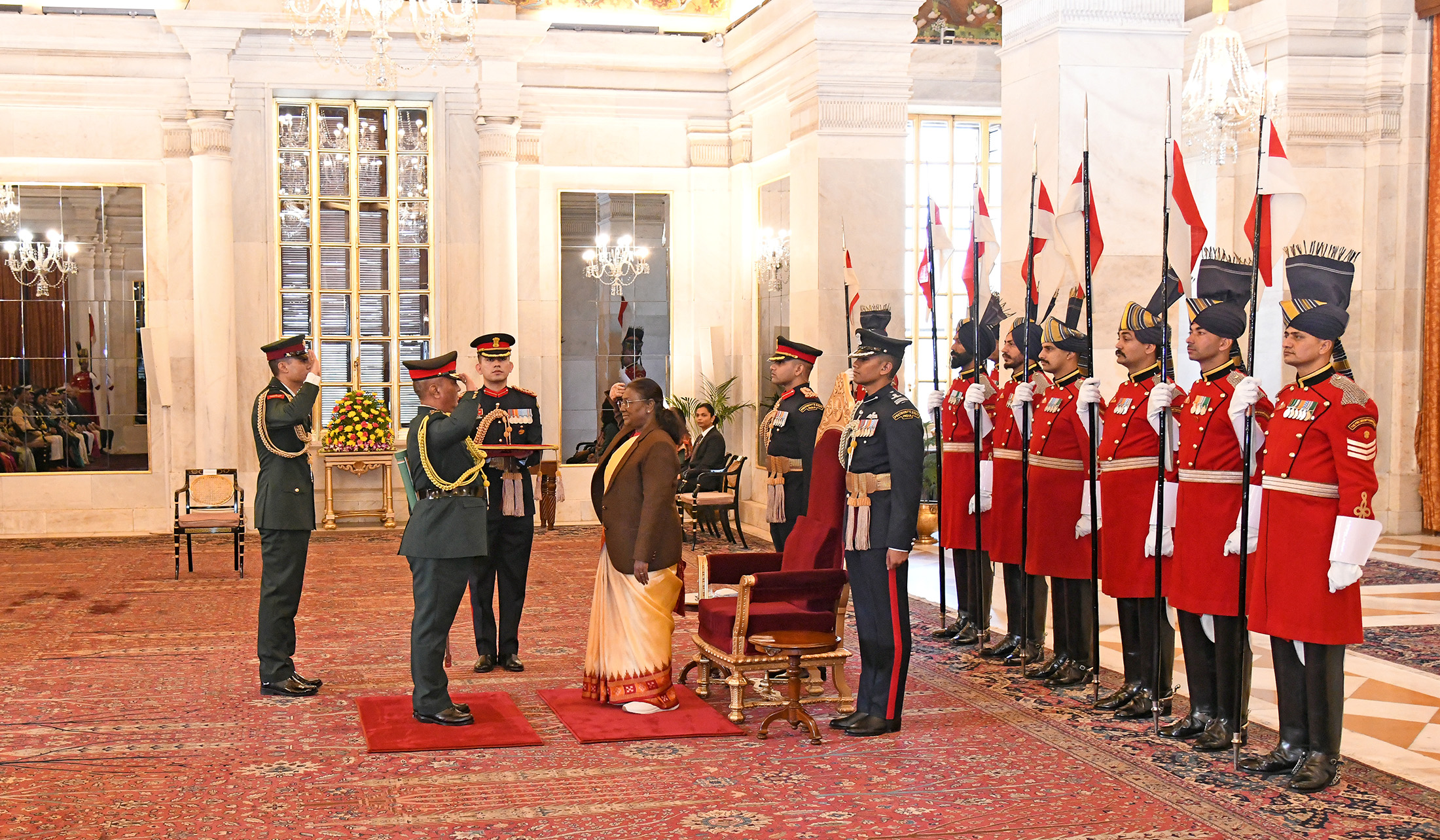 President Murmu confers honorary general rank on Nepal Army Chief Ashok Raj Sigdel.