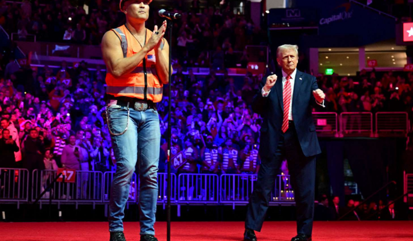 Trump dances to "Y.M.C.A." with Village artists at pre-inaugural rally.