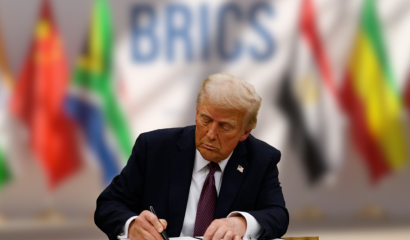 Trump threatens 100% tariff on BRICS over de-dollarization.