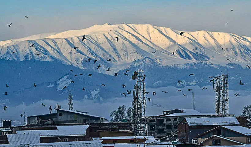 Kashmir landscape turns white amid fresh snowfall.