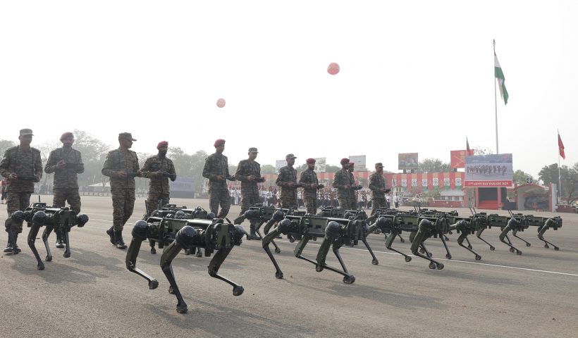 Indian Army unveils robotic mules for logistics at Army Day parade.