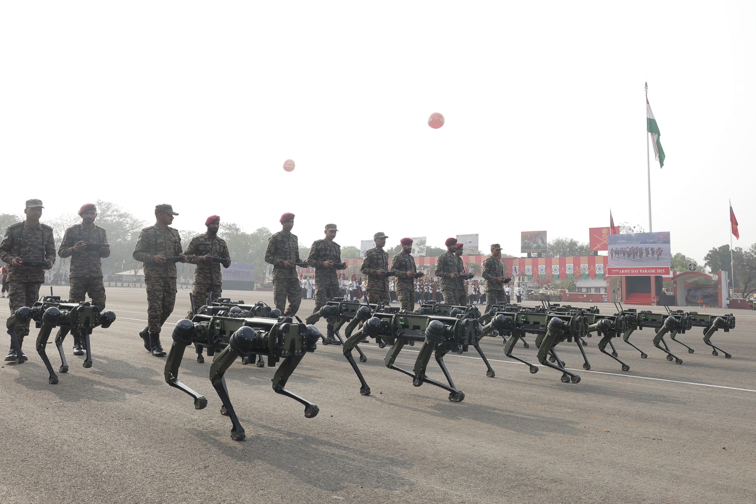 Indian Army unveils robotic mules for logistics at Army Day parade.