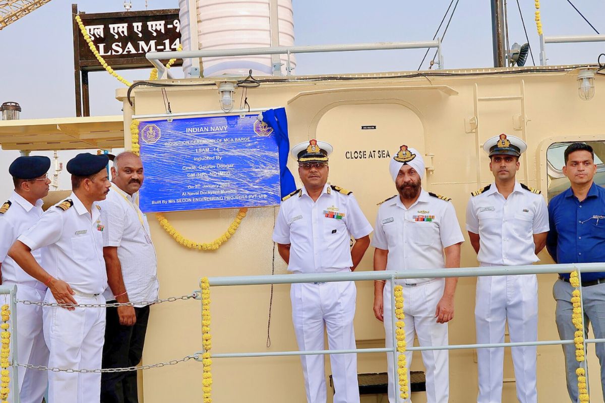 Indian Navy inducts seventh MCA barge LSAM 14.