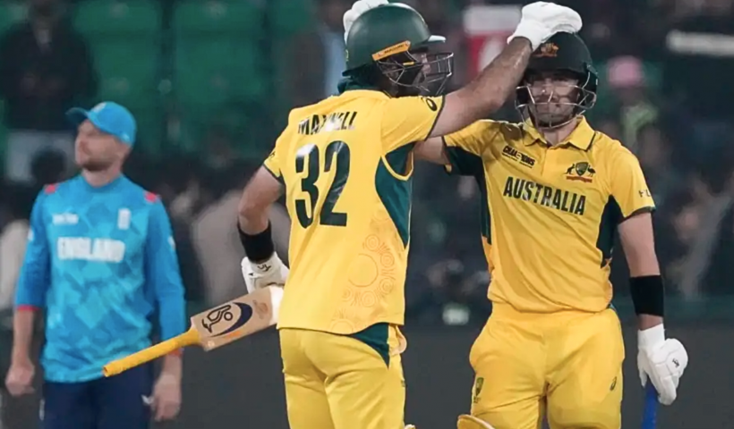 Josh Inglis and Glenn Maxwell celebrated Australia's record breaking win.